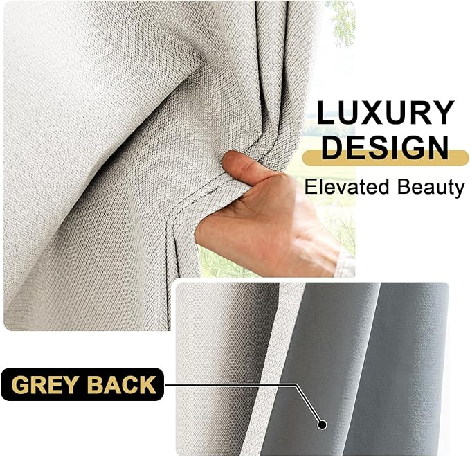 PrinceDeco 100% Blackout Curtains for Bedroom 108 Inches Long, Grommet Living Room Drapes, Thermal Insulated Blackout Curtains 2 Panels Set,Jacquard-Woven,55" W x108 L, Natural