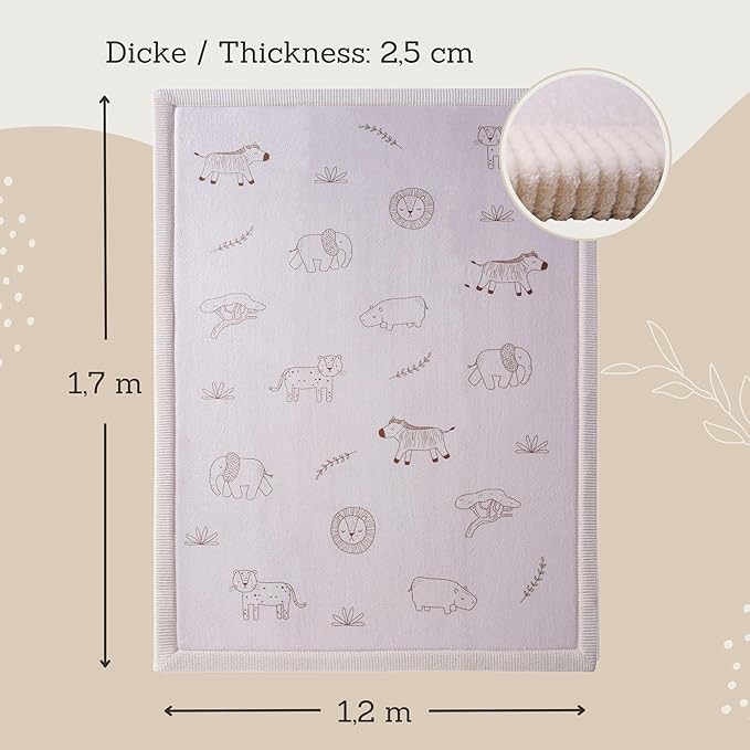 Hakuna Matte CloudSoft Baby Play Mat for Floor 47" x 67" Safari Animals – Coral Velvet Memory Foam Rug for Crawling Cozy Play – Non-Slip, Water-Resistant, Easy-Care Tummy Time Mat, Playmat for Playpen