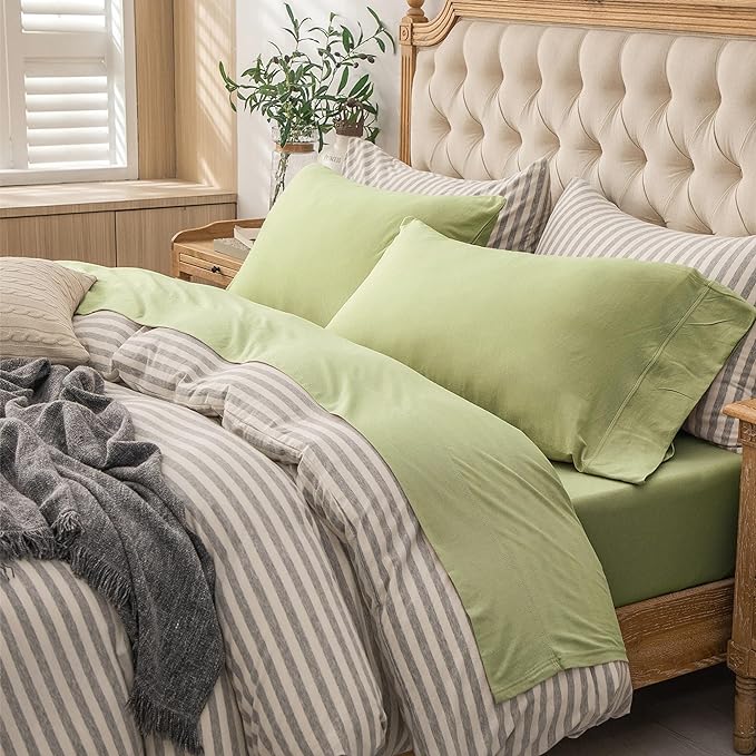 PURE ERA Jersey Knit 4pc Bed Sheet Set 100% T-Shirt Cotton Super Soft Comfy Breathable Fits Mattress Up to 20" Extra Deep Pocket (Solid Mocha Green, King)