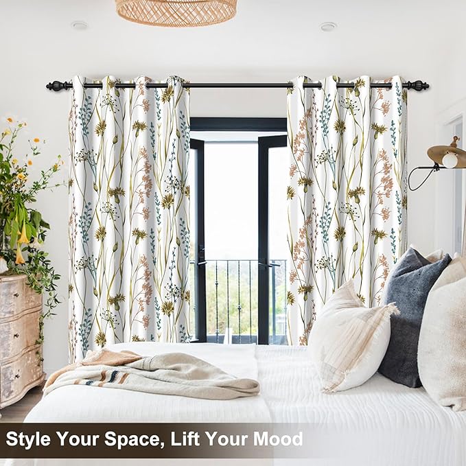 Floral Blackout Curtains for Bedroom and Living Room, Black Out Window Curtains 84 Inch Long 2 Panels Set, Grommet Room Darkening Soundproof Privacy Thermal Insulated Blackout Curtains for Winter