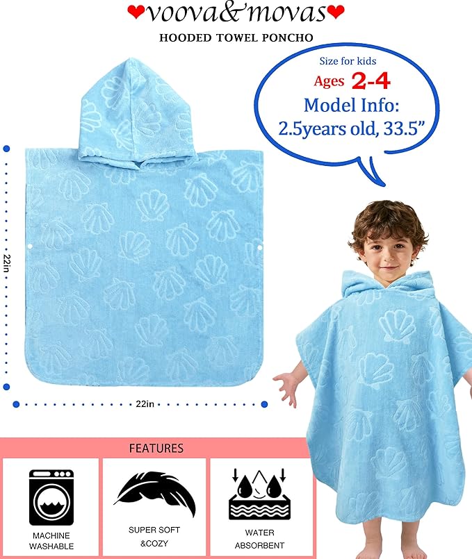 Toddler Beach Towels with Hood, Oversized (2-4Years,22"X22") Made from 100% Soft Cotton,Absorbent Hooded Poncho Towel for Baby Boy,Perfect for Pool | Swimming | Bath | Beach,Jacquard Gray Shell