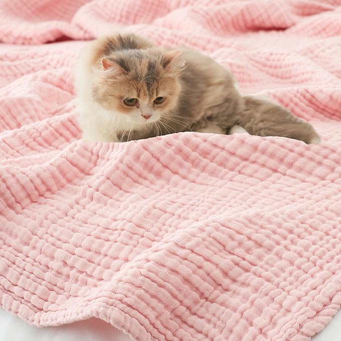 Carriediosa 100% Cotton Muslin Throw Blanket 70" X 80" Twin Size，4-Layers Summer Gauze Throws for Bed Couch，Soft Lightweight Breathable Linen Blankets Bedspread for Adults All Season，Dusty Pink