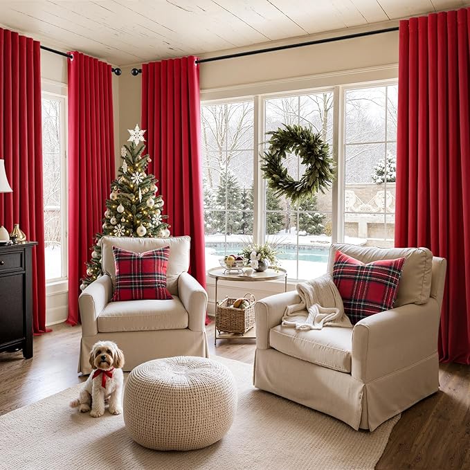 MIULEE Christmas Red Blackout Curtains for Bedroom Living Room 84 Inches Long 2 Panels, Thermal Insulated Room Darkening Drapes Solid Grommet Top Light Blocking Window Treatments 40x84 Inch