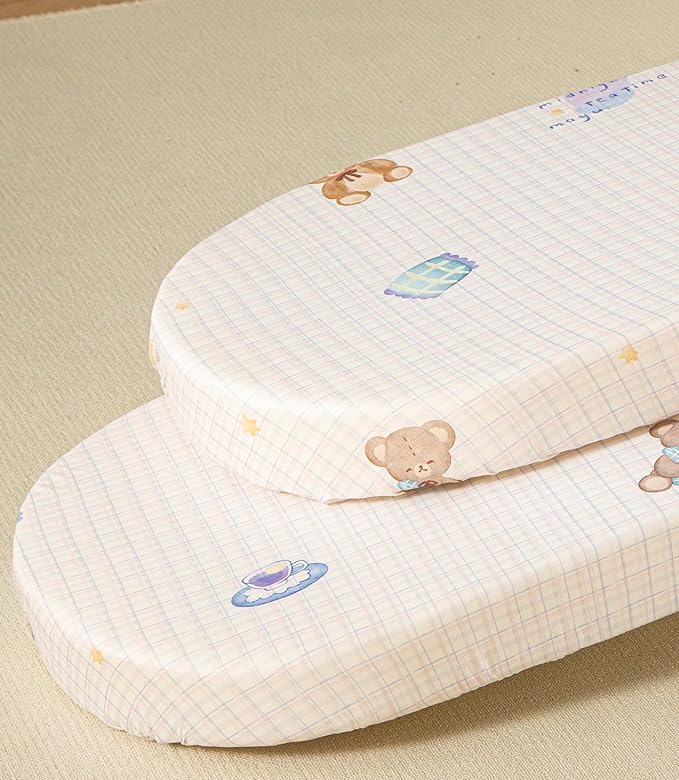 SDY Jersey Bassinet Sheets for Baby Girls,32 "x 16 "x 4", Pink Kawaii Bear Standard Oval/Retangle Bassinet Mattress Sheets for Toddler,Super Soft Breathable