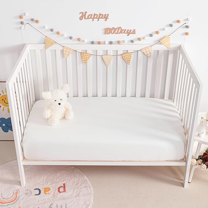 NTBAY 2 Pack Muslin Cotton Crib Sheets, Soft and Breathable Double Layer 28x52 Baby Crib Sheets for Standard Crib and Toddler Mattresses, Boys, Girls, Unisex, White, 28x52 Inches