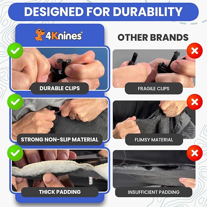 4Knines Dog Backseat Cover with Hammock for Cars, SUVs, and Trucks – Waterproof Layers, Nonslip Seat Protector, Durable Nylon Clips, K9 Shield with Heavy Duty Thread, (Regular, Tan)