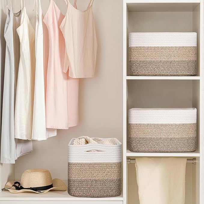Woven Storage Baskets, Baskets for Organizing, 3 Pack Woven Basket for Storage, Storage Baskets for Shelf, Towel, Toy, Book, Closet, Baby 15"×10"×9"