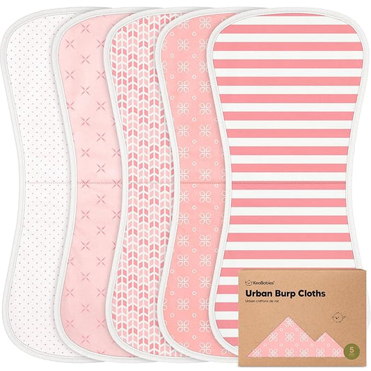 Organic Burp Cloths Baby Boy & Girl - 5-Pack Super Absorbent Cotton Burping Cloths for Babies, Soft & Plush Newborn Spit Up Rags, Infant Towels for Milk Spit Up, Unisex, Large 21" x 10" (Blush)