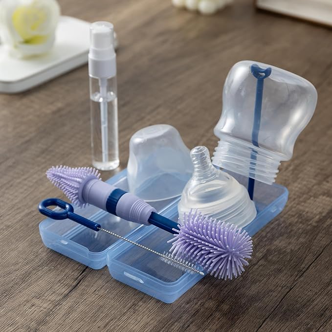 Chemimoso Small Silicone Baby Bottle Brush for Newborn Anti-Colic Baby Bottles， Portable Travel Bottle Cleaner Brush, Suit for Baby Bottles Less Than 8 OZ, Blue