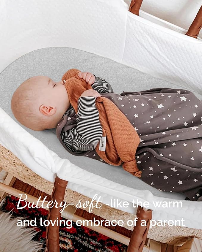 Bassinet Sheets 20x30 Inch for Graco Travel Lite Crib, Sense2Snooze, My View 4 in 1, Dream Suite and Guava Bassinet - Buttery Soft, Premium Stretchy Jersey Sheets, Navy + Grey + Cloud, 3 Pack