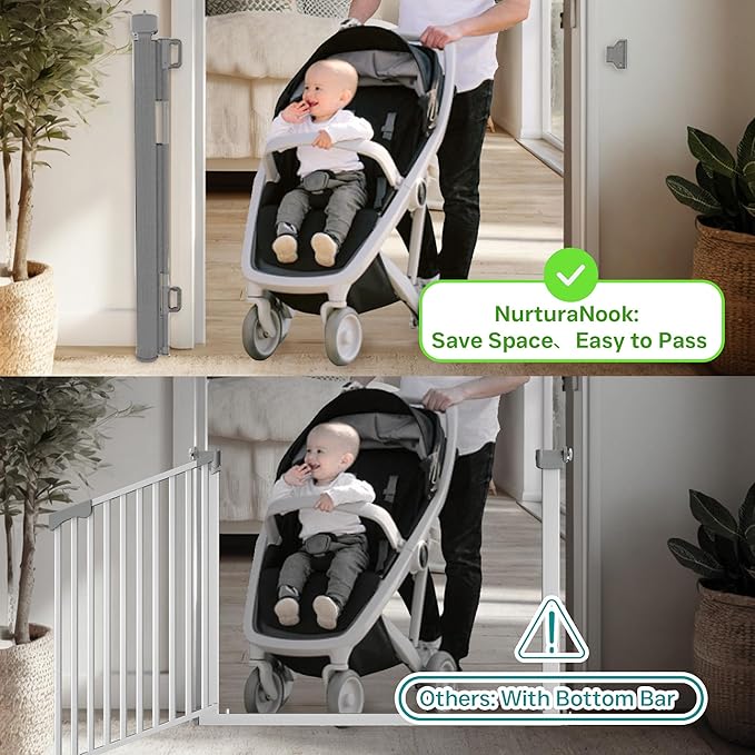 Retractable Baby Gate,Mesh Baby Gate or Mesh Dog Gate,34" Tall,Extends up to 100" Wide,Child Safety Gate for Doorways, Stairs, Hallways, Indoor or Outdoor (Gray, 100''Wide 34''Tall)