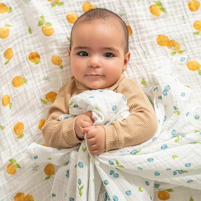 aden + anais Boutique Organic Swaddle Blanket 4-Pack – 100% Organic Cotton Muslin, Large, Soft, Breathable Receiving Blankets for Infants – Lightweight Multi-Use Baby Swaddles, Fresh Fruit