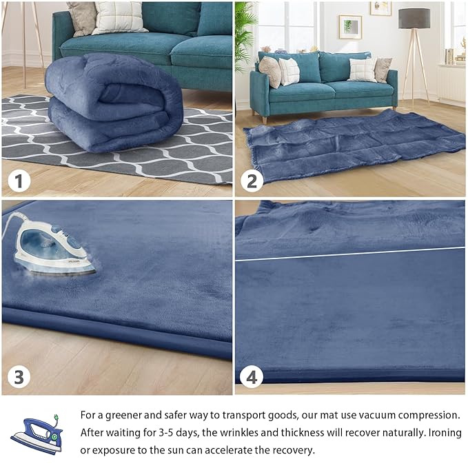 Baby Play Mat for Floor Tummy Time Mat Nursery Muscle Area Rug Playroom Rug Tatami 59"*71" Memory Foam 1.3" Thick Crawling For Babies,Toddlers, Infants, Kids,Floor(Blue)