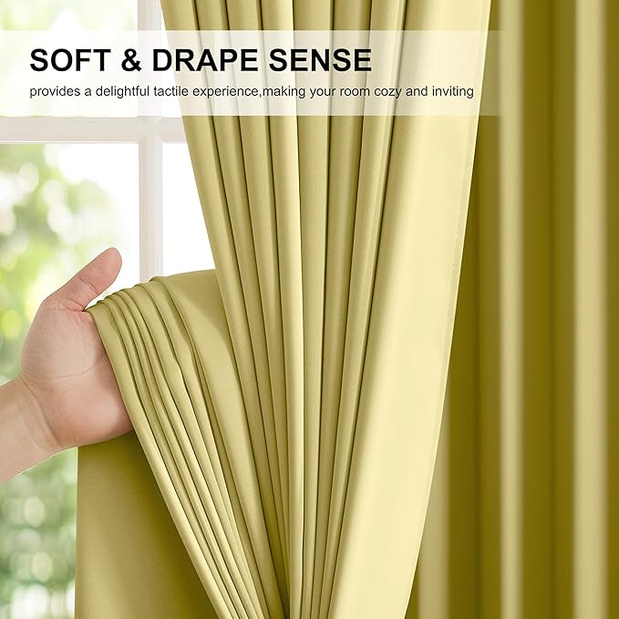 NICETOWN Paler Yellow 100% Blackout Curtains, 2 Panels 52x84 Inches for Living Room & Bedroom Drapes with Rod Pocket Back Tab, Energy Efficient Noise Reducing Thermal Insulated Window Treatments