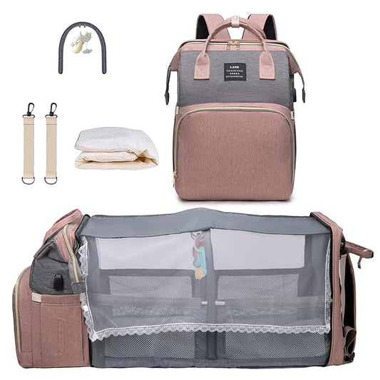 Baby Diaper Bags with Changing Station,900D Oxford Waterproof Diaper Bag Backpack for Moms Dads with USB Charging Port,Large Capacity Baby Essentials(Ungrade Pink Grey)