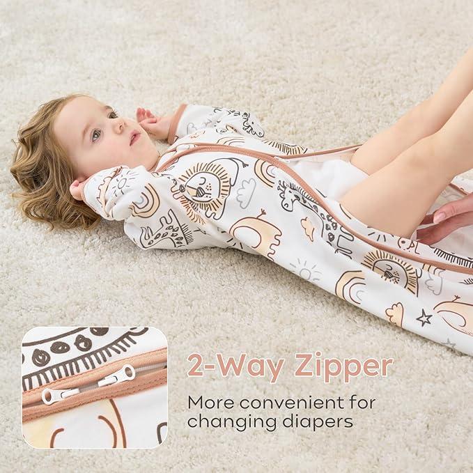 Yoofoss Baby Sleep Sack 0-6 Months Long Sleeve Wearable Blanket Baby 100% Cotton 2-Way Zipper 0.5 Tog Newborn Sleeping Sack, Lightweight(Small)