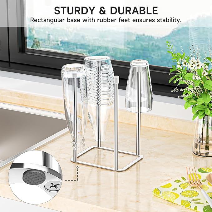 LOXSUN Water Bottle Drying Rack, Stainless Steel Bottle Dryer Rack, Baby Bottles Rack Dryer, Cup Drying Rack, Reusable Bag Drying Stand, Kitchen Stand Holder for Glass Bottles, Plastic Bag (Silver)