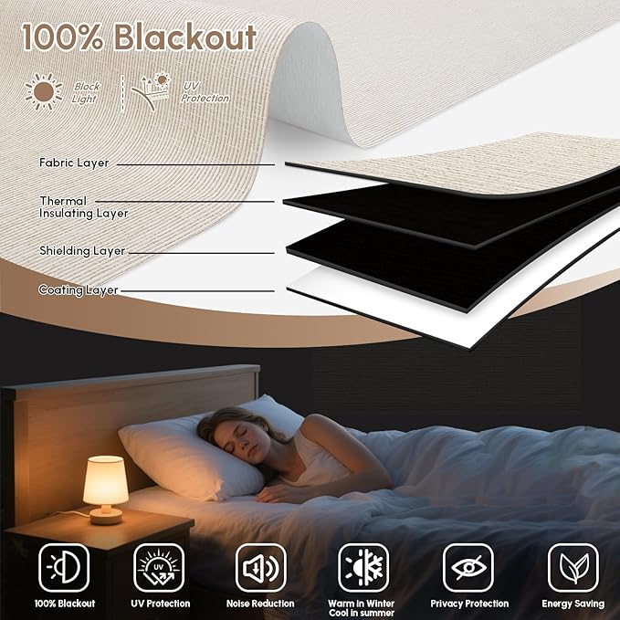 Kincmo No Drill Motorized Blinds with Remote, 100% Blackout Roller Shades for Windows, Custom Electric Blinds Compatible with Alexa, Apple Homekit, Google Home (100% Blackout Classic Warm)