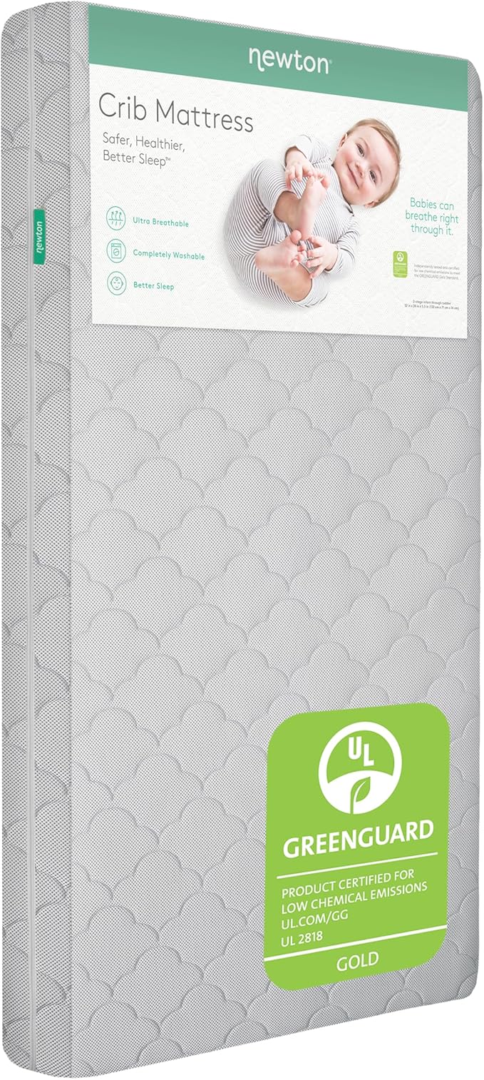 Newton Baby Crib Mattress and Toddler Bed - Ultra-Breathable Proven to Reduce Suffocation Risk, Washable Core & Cover, 2-Stage, Deluxe 5.5" Thick - Grey