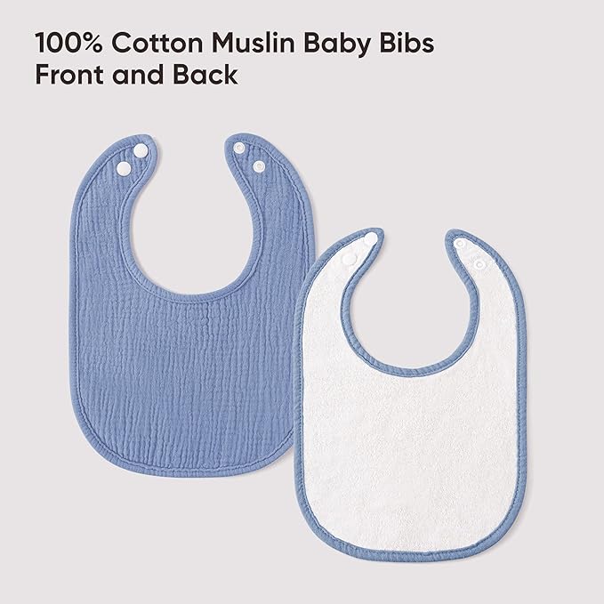 Bearmoss Baby Muslin Drooling Bibs 100% Cotton Square Adjustable Bibs Gift for Baby Girls Boys Teething Drool 8 Pack