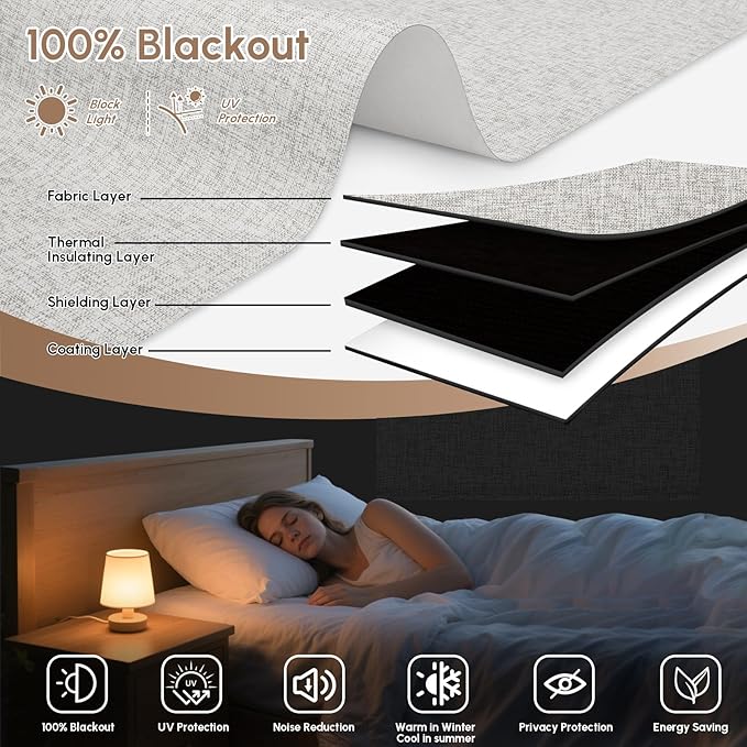 Kincmo No Drill Motorized Blinds with Remote, 100% Blackout Roller Shades for Windows, Custom Electric Blinds Compatible with Alexa, Apple Homekit, Google Home (100% Blackout Mist Ash Grey)