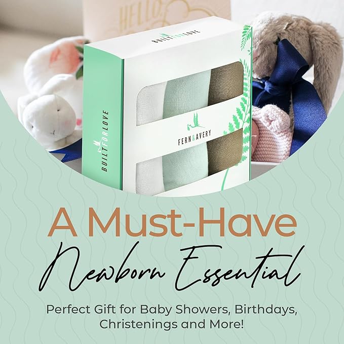 Fern & Avery Muslin Swaddle Blankets - Baby Swaddles - Soft Receiving Blanket for Newborn Baby Boy Or Baby Girl, Lightweight & Breathable Swaddle - Mint Theme