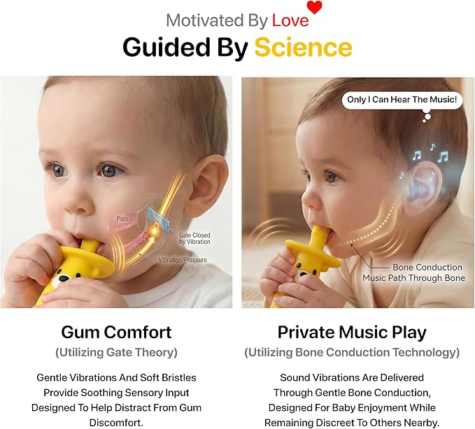Vibrating Baby Teether & Toothbrush l Teething Relief & Bone Conduction Music l Soft BPA-Free Silicone Baby teethers, Oral Sensory chew Toys for Kids & Babies,Teething Toys 9-24 Months, Blue