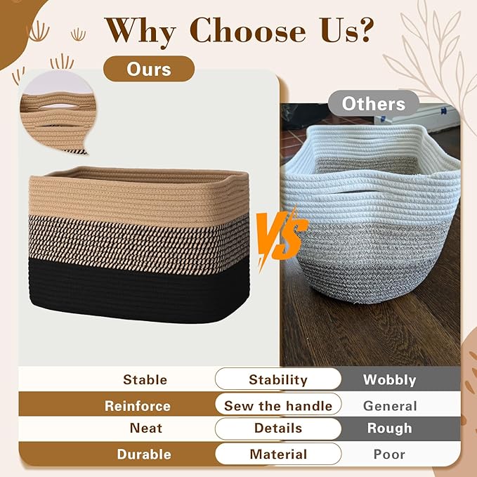 Woven Storage Baskets, Baskets for Organizing, 3 Pack Woven Basket for Storage, Storage Baskets for Shelf, Towel, Toy, Book, Closet, Baby 15"×10"×9"