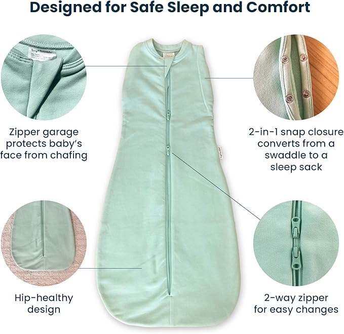 Tiny Twinkle Baby Sleep Sack 6-12 Months | 1.0 TOG, Cotton & Elastane Wearable Blanket | Swaddle Transition Micro-Fleece, Machine Washable (Sage Checkers)