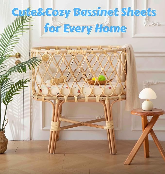 SDY Jersey Strawberry Bassinet Sheets for Baby Girls,32 "x 16 "x 4", 2 Pack,Pink Cute Kawaii Standard Oval/Retangle Fitted Bassinet Sheets for Toddler,Super Soft Breathable