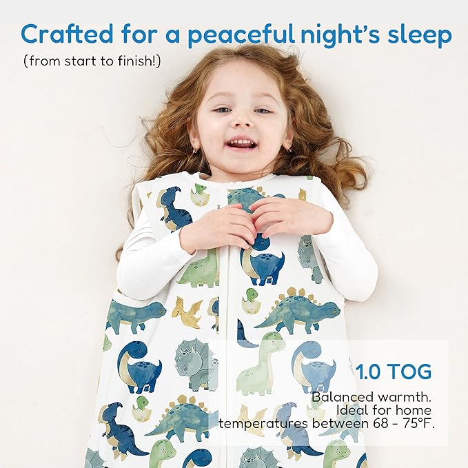 TotAha Dinosaur 1.0 TOG Toddler Sleep Sack 2T-3T-4T for Girls Boys, Buttery Soft Sleeping Sacks with 2-way Safe Zipper, Premium All Season Sleep Bag