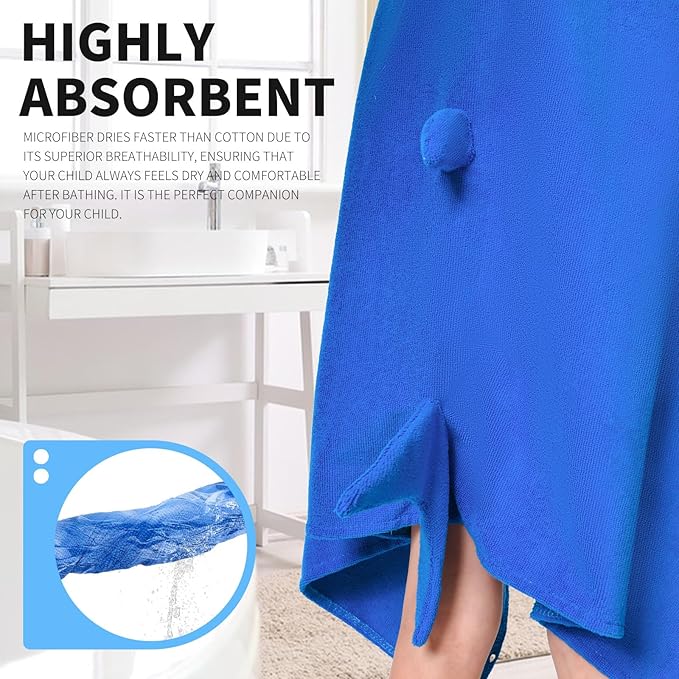 OLAOLA Shark Hooded Towel for Kids 3-12 Years, 28" x 53" Soft Thick Absorbent Beach Towels, Toddler Bath Towel Wrap, Swim Pool Towels Poncho for Boys Girls