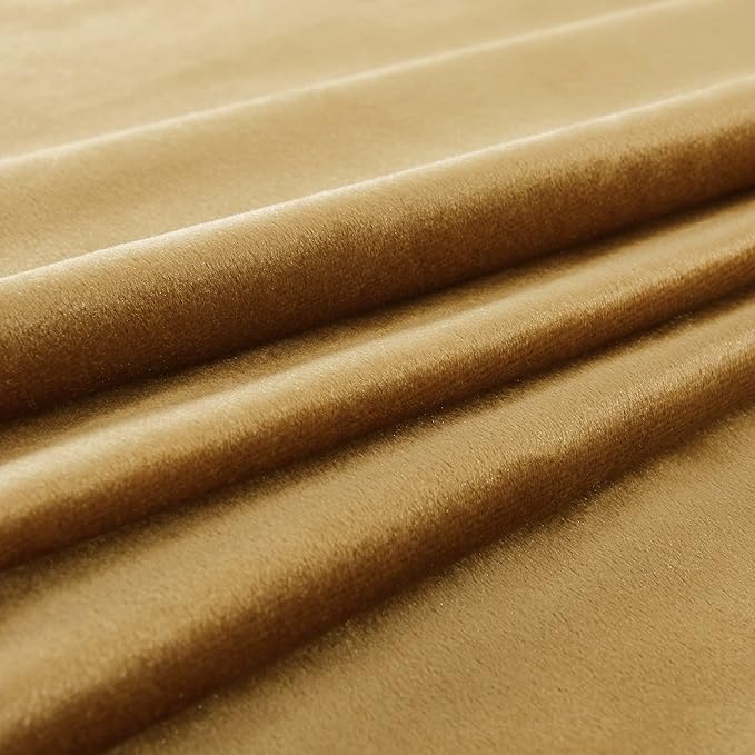PRIMROSE Golden Velvet Curtains 63 inch Long for Living Room,Set of 2 Panels Blackout Rod Pocket Back Tab Window Treatment Room Darkening Heavy Decorative Curtains Drapes for Bedroom