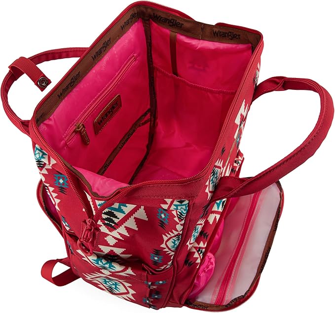 Montana West Wrangler Diaper Bag Backpack Aztec Travel Backpack Purses Western Multi-Function Baby Bags for Mom with Waterproof Insulated Pockets