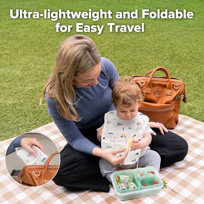 haakaa Waterproof Baby Bibs for Eating, Soft & Lightweight Toddler Bibs with Food Pocket, Easy Wipe Clean, Ages 6–24M, 2 Pack