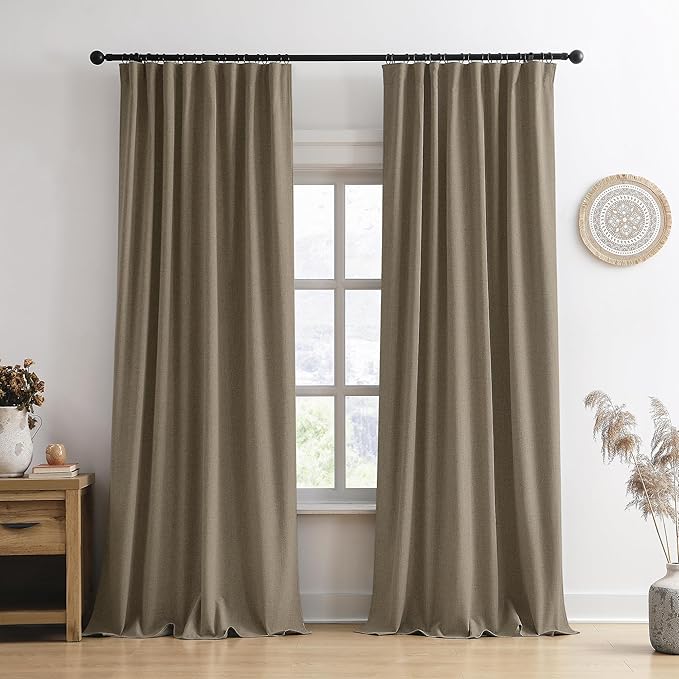 RAIN CITY 130 Inch Long Blackout Curtains 2 Panels Set,Linen Blend Pleated Look Hidden Tab Drapes with Hooks Easy Slide Privacy High Living Room Curtains for High Ceiling Long Window 50x130