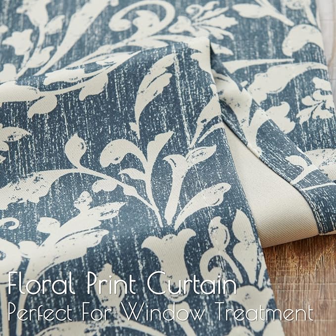 jinchan 80% Blackout Curtains for Living Room, Farmhouse Drapes with Scroll Floral Patterned for Bedroom, Extra Long Grommet Thermal Insulated Curtains, Vintage Drapes 108 inch Length 2 Panels Blue