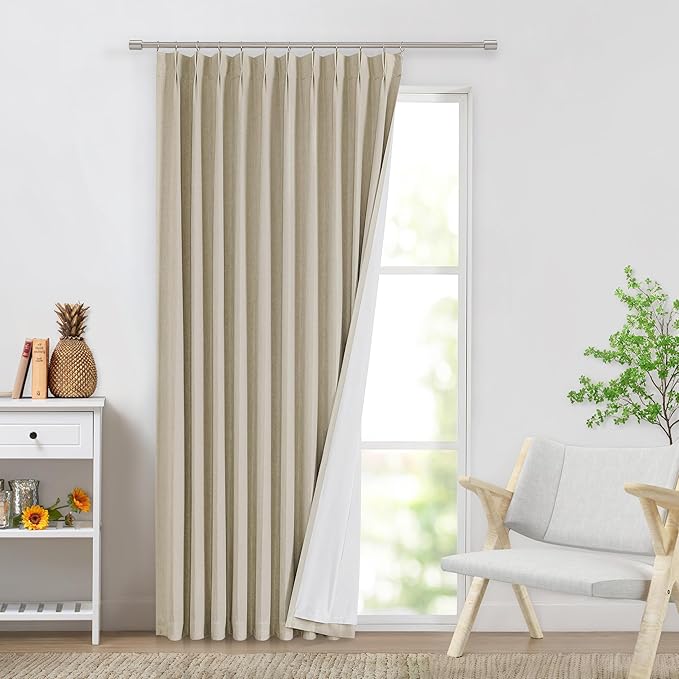 WEST LAKE Pinch Pleated Blackout Curtain Panels for Bedroom Living Room,Sand Linen Blended Room Darkening Drapes 63 Inches Length,French Pleat Window Treatment,60" Wx63 L(Pack of 1)