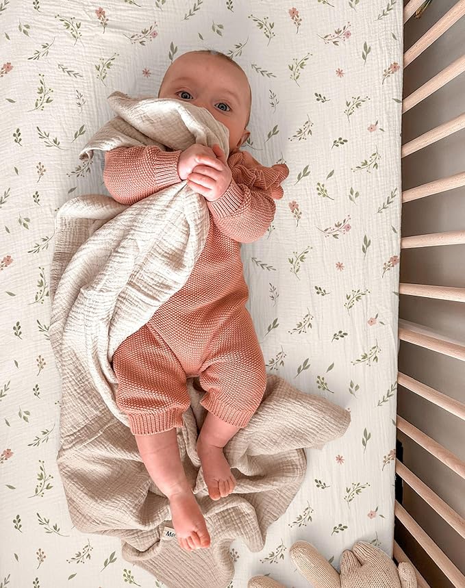 Muslin Bedside Bassinet Sheets 2 Pack, 33x20 Fitted Ultra Soft & Breathable Bedside Sleeper Sheets, Ideal for Baby Girl and Boy, Perfect for Newborns (Petal Leaf & Pink)