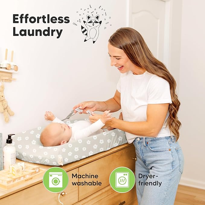 2-Pack Baby Changing Pad Cover for Girl, Boy - 32x16 Soft Viscose Derived from Bamboo Baby Diaper Changing Table Pad Cover Sheets, Neutral, Snug Fit Nursery Diaper Change Sheets (Meadow)