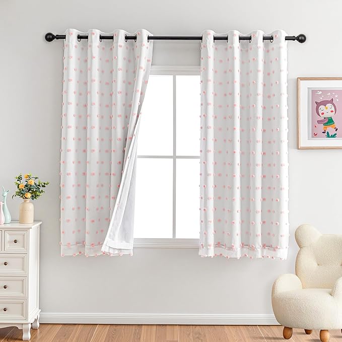 MYSKY HOME Pink Blackout Curtains for Girls Bedroom 54 Inch Long Short Curtains for Windows Treatment 100% Black Out Curtain for Kids Room 2 Panels Grommet 2 Layered Small Nursery Drapes 52W x 54L