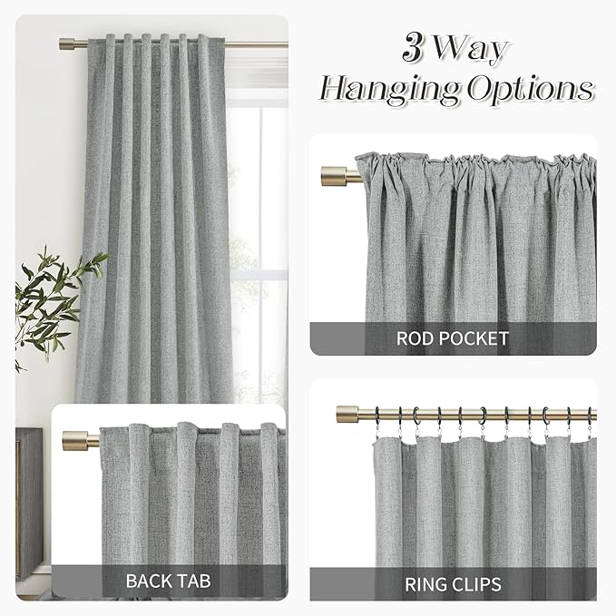 Grey 100% Truly Blackout Curtains, Rod Pocket Super Heavy-Duty Gray Lined Total Darkness Drapes for Hall, Privacy Window Treatment Curtains for Patio (2 PCs, 52-inch W x 108-inch L)
