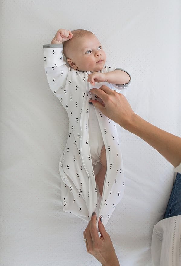 SwaddleDesigns Transitional Swaddle Sack, Arms Up Half-Length Sleeves & Mitten Cuffs, Swaddle for Newborn Transition to Baby Sleep Sack Wearable Blanket, Small, 0-3 month, 6-14 lb, Tiny Arrows