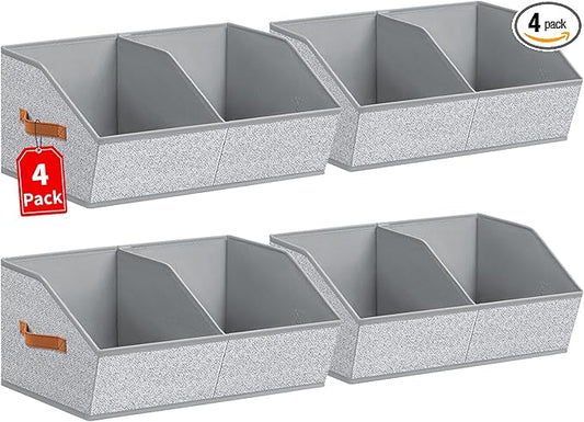 Closet Organizers and Storage Bins - 4 Pack Collapsible Divided Trapezoidal Cube Storage Bins Baskets with Orange Handle for Organizing Clothes Blankets, Toys, Books, Towels(Ant Gray)