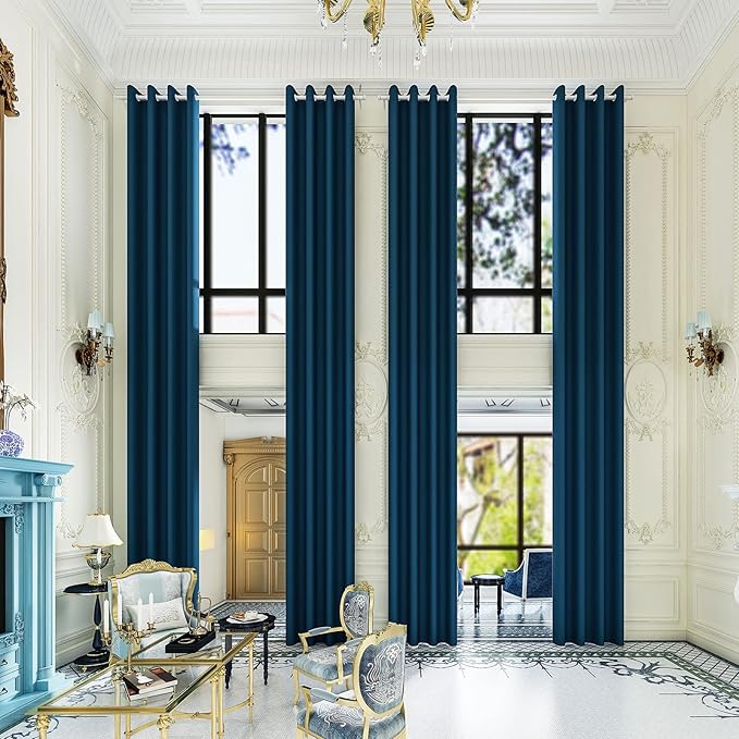 Extra Long Blackout Curtains - 2 Story High Living Room Drapes - Tall Curtains for High Ceiling or Long Window - 144 156 168 192 204 216 240 Inch 12ft-20ft Length(1 Panel,Navy, 52″x144″)