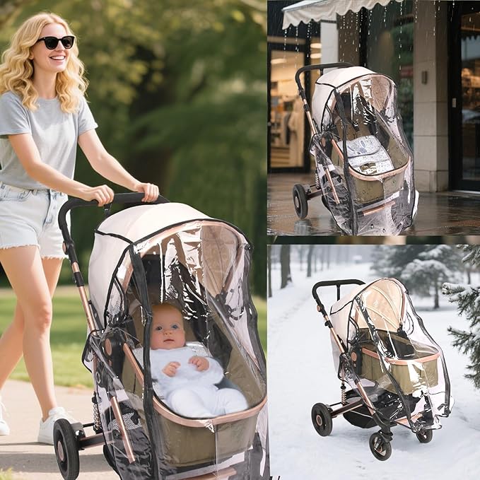 Universal Stroller Rain Cover, Rain Cover for Strollers, Clear Travel Weather Shield for Baby 4 Season Protection, Rainy Wind Snow Dust (XL, Stander Rain Cover)