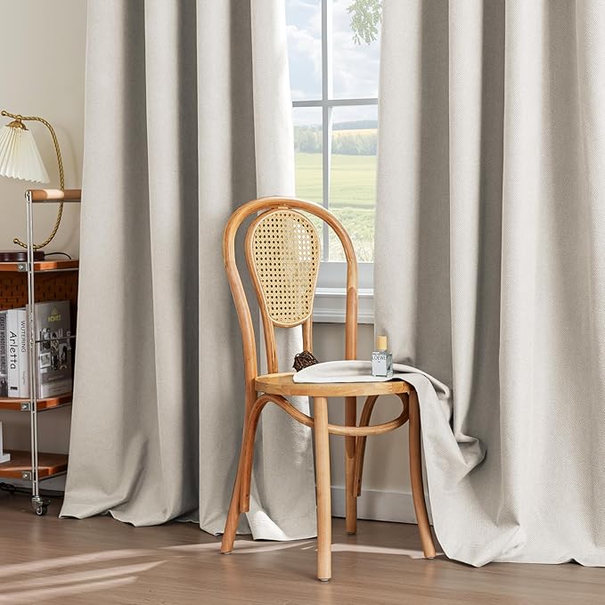 PrinceDeco 100% Blackout Curtains for Bedroom 84 Inches Long, Grommet Living Room Drapes, Thermal Insulated Blackout Curtains 2 Panels Set,Jacquard-Woven,55" W x84 L, Natural