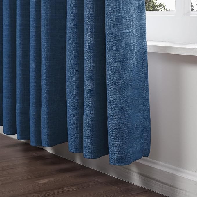 ChadMade 84 Inches Long Luxury Linen Drape Safe Room Darkening Curtain for Patio Door Glass Door Studio 84Wx84L, 1 Panel, Navy Blue, Tallis Collection