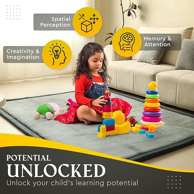 Grey Baby PlayMat Rug Extra Thick 3.5CM | Cloudsoft Coral Velvet Crawl Memory Foam Floor Mat | Anti-Spill | Anti-Slip | Toddlers Infants Kids Children | 60"x80" | Tummy Time | Padded Yoga Rug