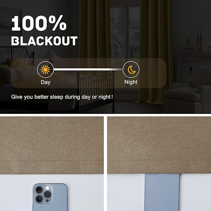 Extra Lenght 100% Blackout Linen Textured Curtains 120 Inch Length 2 Panels Set for Living Room, Bedroom, Full Blackout Curtains with Grommets Top, Brown, 52" W x 120" L, 2 Panels